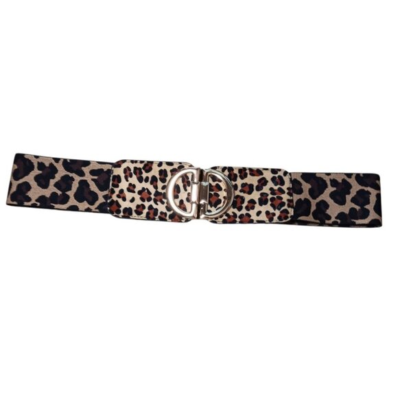 Stretch Animal Print Cinch Belt Gold Buckle Big Cat Cheetah Leopard Spots 26\